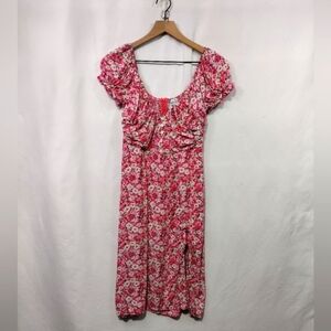 Hello Molly Floral Midi Dress Women's M Pink Barbiecore Romantic Feminine Retro